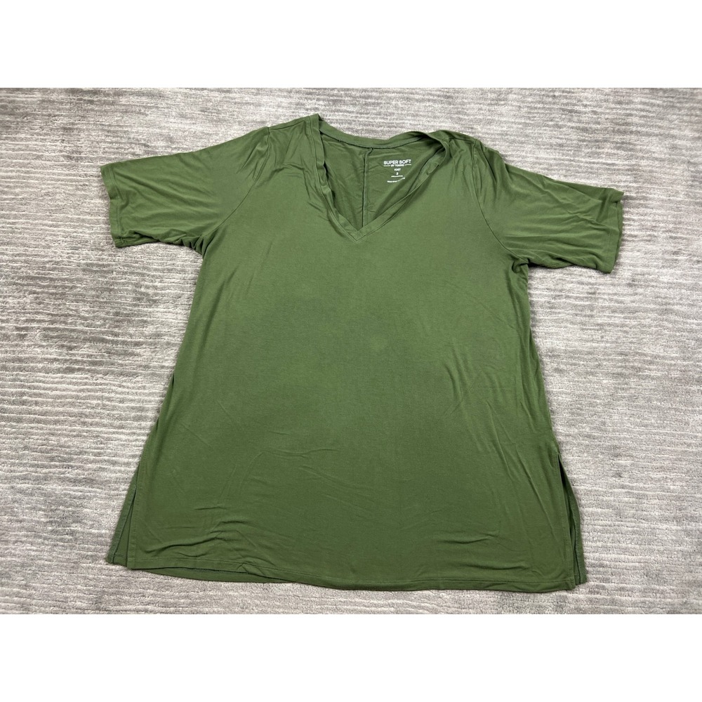 Torrid Top Women 3 Olive Green Super Soft Knit V-Neck Short Sleeve Side Slits